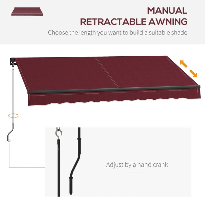 10' x 8' Manual Retractable Awning UV Resistant Sun Shade Canopy Outdoor Patio Deck, Wine Red