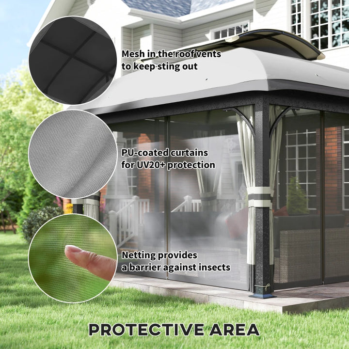 Double Roof 11'x13' Patio Gazebo Canopy with Netting and Curtains - UV Protection and Durable Metal Frame