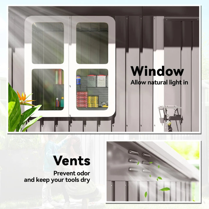 Galvanized Steel Outdoor Storage Shed - Secure Garden Storage with Ventilation