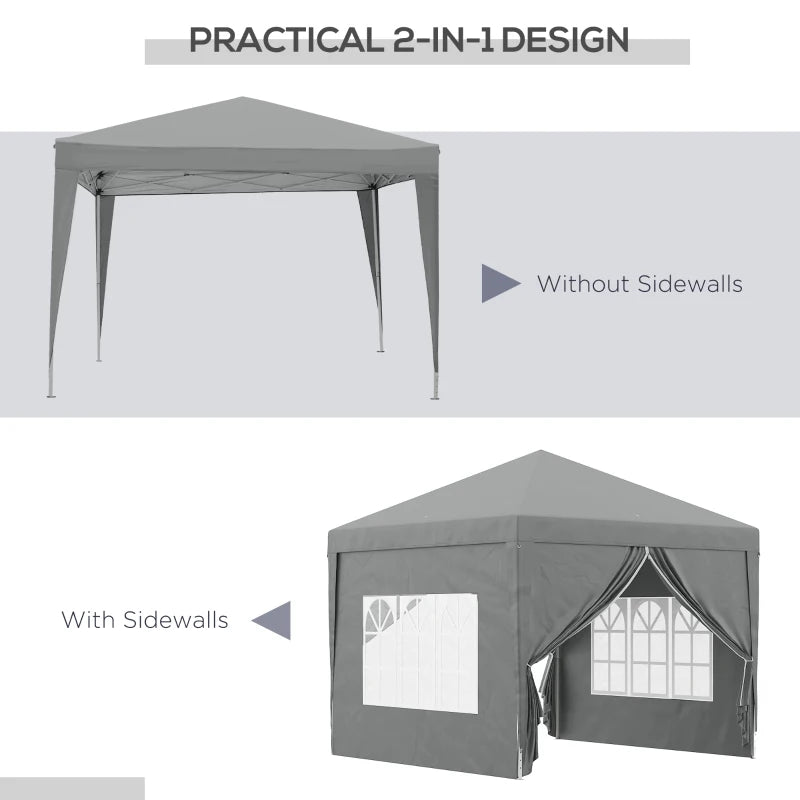 10’ x 10’ Pop-Up Portable Outdoor Event Party Wedding Tent Gazebo Canopy w Case, 4 Walls, Grey