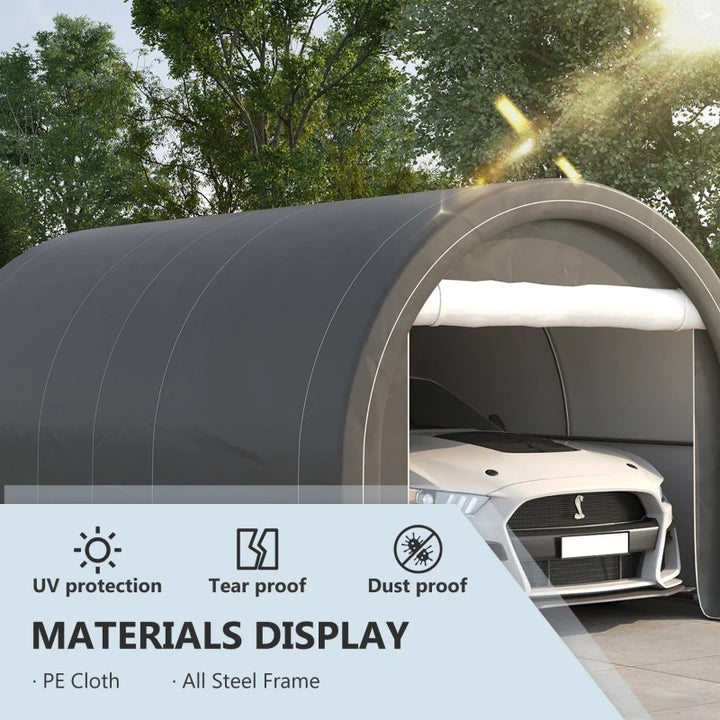 16' x 10' Portable Heavy Duty PE Outdoor  Canopy Carport w Zippered Door for Vehicle, Car, Grey