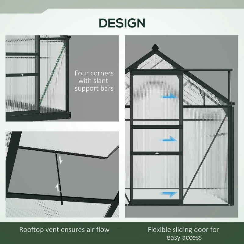 8' x 6' x 6' Walk-in Aluminum PC Hard Sided Outdoor Plants Garden Greenhouse w Door, Foundation