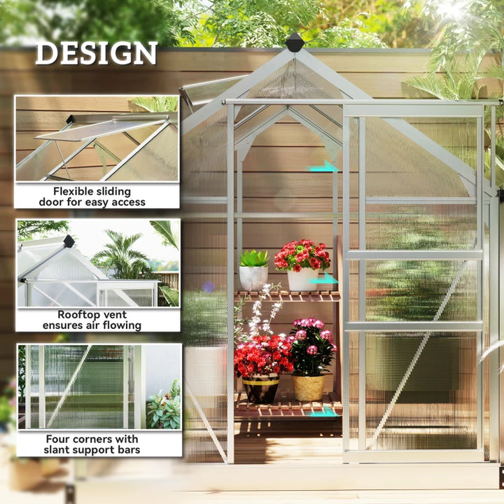 6' x 6' x 6.6' Polycarbonate Greenhouse Walk-In Garden Kit - Durable Year-Round Plant Protection