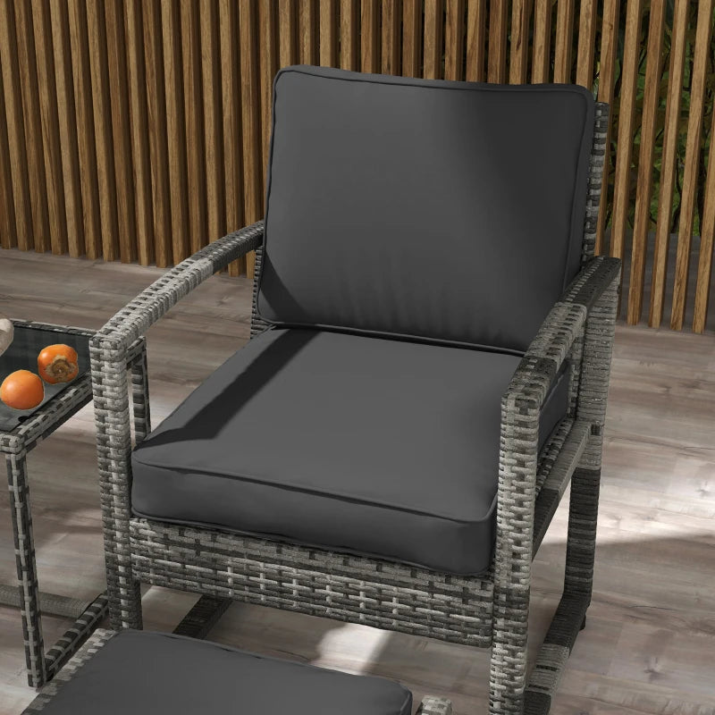 5pc PE Rattan Wicker Conversation Outdoor Patio Set, Armchairs, Cushions, Footstools, Mix Grey