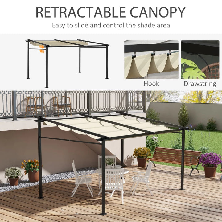 Retractable Metal Pergola with Sliding Roof Canopy - Adjustable Outdoor Shade 10' x 13'