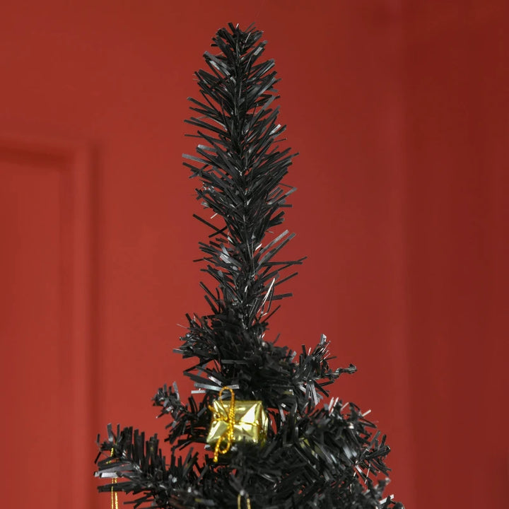 NEW 6ft 390-Tip Unlit Slim Pencil Artificial Christmas Holiday Xmas Tree Decor w Base, Black