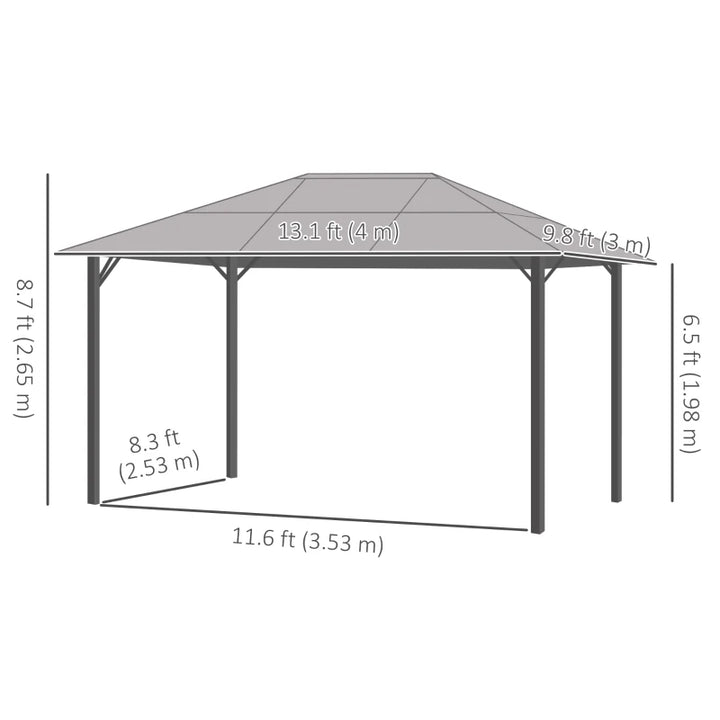 13’ x 10' Aluminum Metal PC Hardtop Gazebo Shelter Canopy w/ Curtains, Mesh Walls - Black, Grey