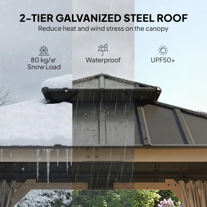 10' x 10' Outdoor Hardtop Gazebo with Double Steel Roof and Curtains - Durable Weather-Resistant Patio Shelter