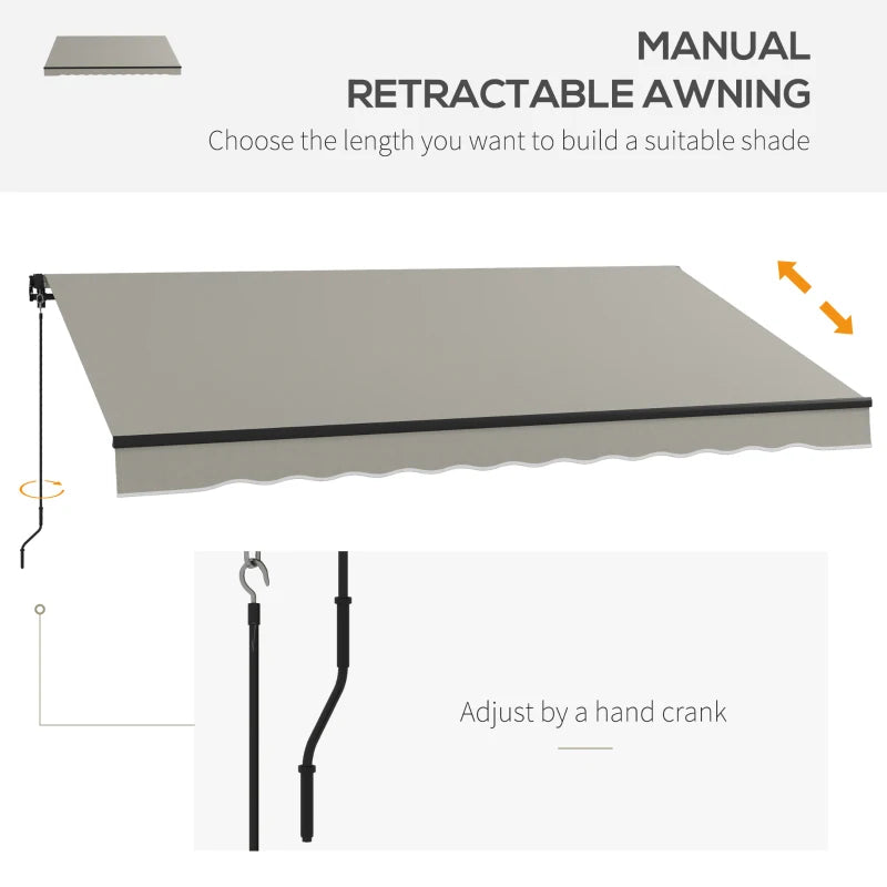 12' x 10' Manual Retractable Awning UV Resistant Sun Shade Canopy Outdoor Patio Deck, Lt Grey