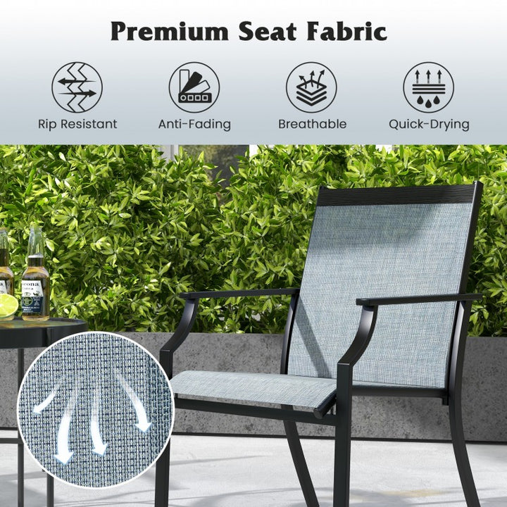 Set of 4 Patio Dining Lounge Chairs, Breathable Mesh & Metal for Outdoor Lawn Garden, Light Blue