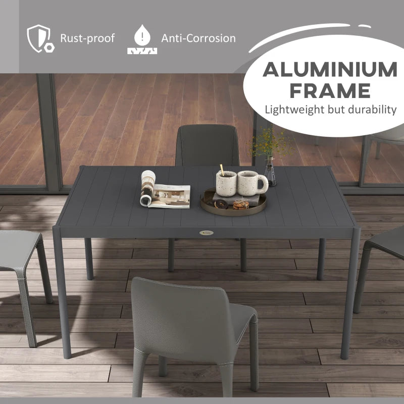 57" x 35" Slatted Aluminum Dining Table for Indoor Outdoor Patio Deck, Anti-Rust, Grey