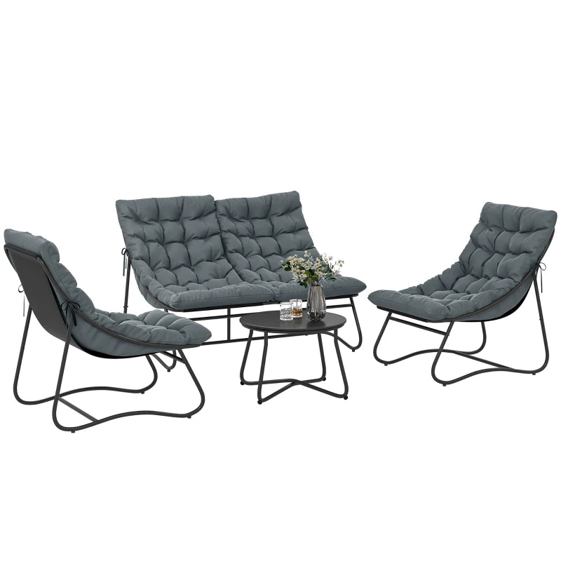4 Piece Patio Furniture Set with Loveseat, Chairs and Round Table - Durable Outdoor Conversation Set