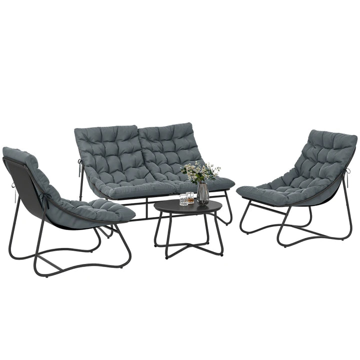 4 Piece Patio Furniture Set with Loveseat, Chairs and Round Table - Durable Outdoor Conversation Set