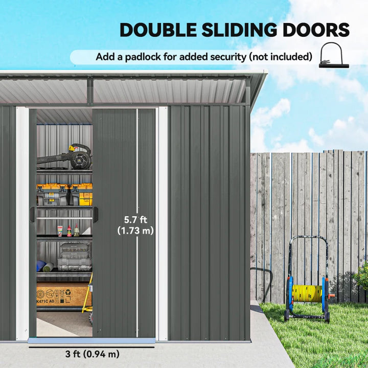Outdoor Metal Garden Shed 9' x 6.5' - Durable Backyard Tool Storage