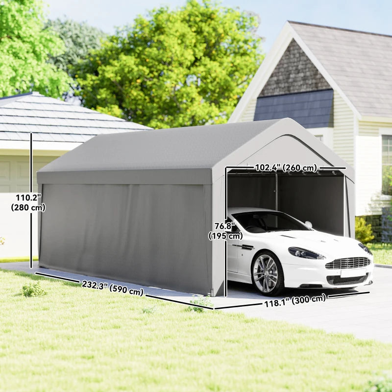 20' x 10' Heavy Duty Carport Shelter w Walls for Truck Bike RV Boat Garage Outdoor Storage, Lt Grey