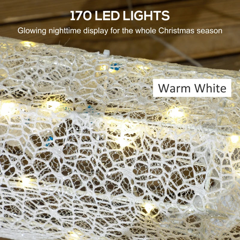 NEW Outdoor LED Lawn Decoration w 170 Lights for Christmas Holiday Winter, White, Reindeer & Sleigh