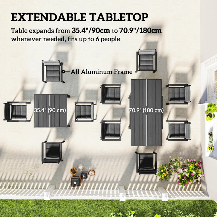 Patio Dining Set For 6 - Expandable Aluminum Outdoor Table And Stackable Chairs