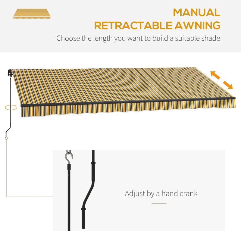 15' x 10' Lg Manual Retractable Awning UV Resist Sun Shade Canopy Outdoor Patio - Yellow, Grey