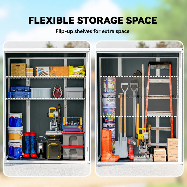 Outdoor 4.4' x 2.3' Plastic Storage Shed with Lockable Doors and Foldable Shelves - Weather Resistant Garden Storage