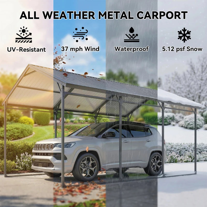 Heavy-Duty 10 x 15ft Metal Carport Canopy - Reinforced Steel Frame & All-Weather Protection