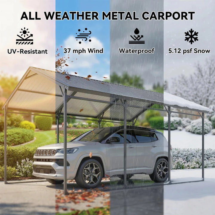 Heavy-Duty 10 x 15ft Metal Carport Canopy - Reinforced Steel Frame & All-Weather Protection