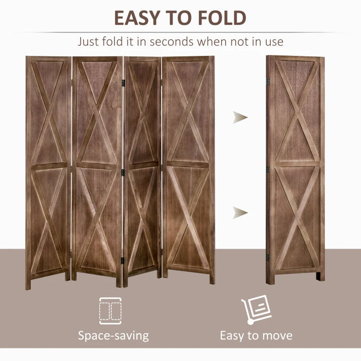 4-Panel Farmhouse Wood Room Divider Privacy Screen Partition Barndoor Decor Rustic Walnut Brown