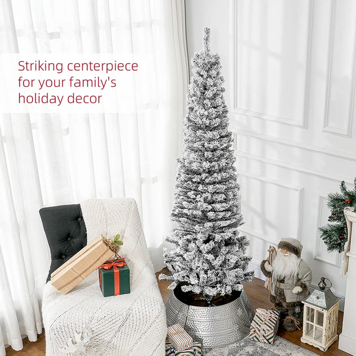 6ft 492-Tip Unlit Snow Flocked Slim Artificial Pencil Christmas Holiday Fake Xmas Tree, Black