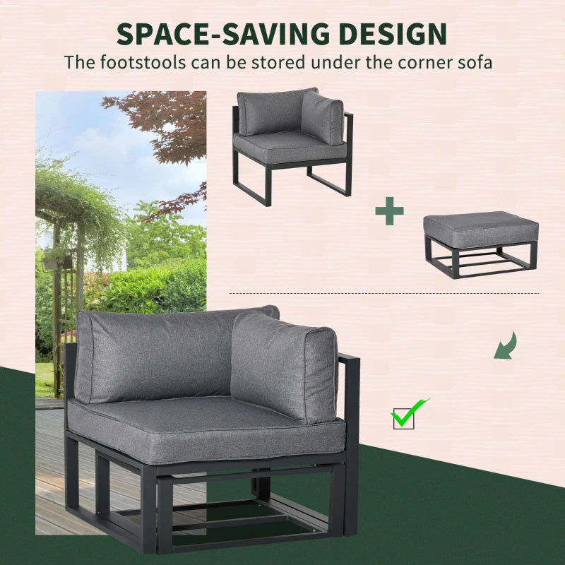 6 Pieces Patio Furniture Set Space-Saving Sectional Outdoor Daybed with Aluminum Frame and Thick Cushions