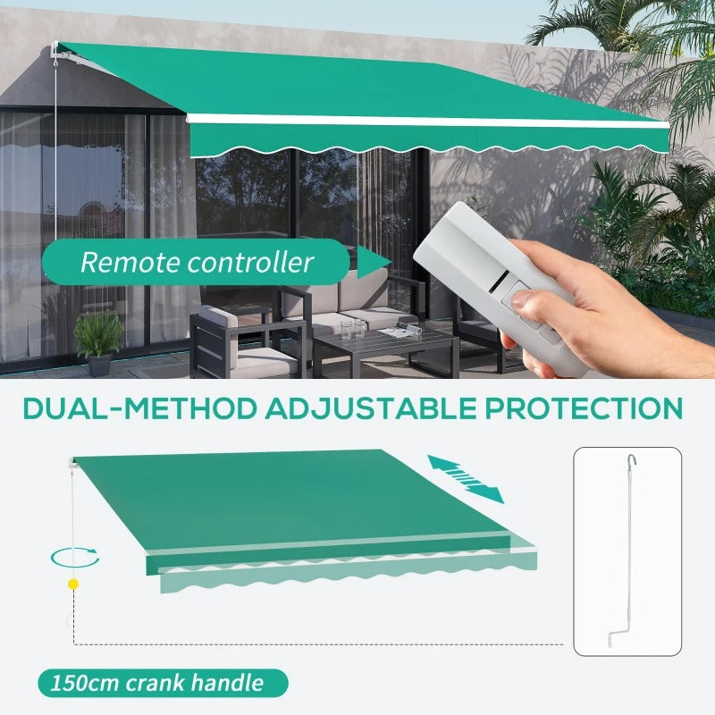 13' x 10' Electric Retractable Awning Sun Shade Canopy w Remote, Aluminum for Patio Deck Green