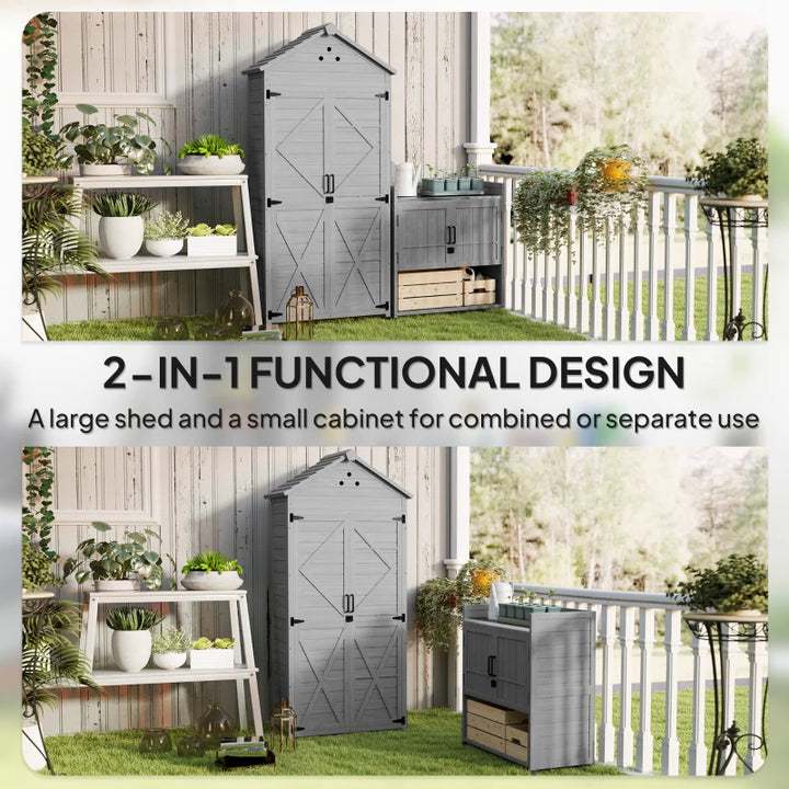 2-in-1 Outdoor Storage Cabinet Wood Garden Shed with Shelves - Spacious Weather-Resistant Backyard Storage