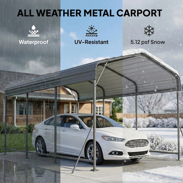 10 x 15 FT Metal Carport Canopy - Heavy Duty Weather Resistant Vehicle Shelter
