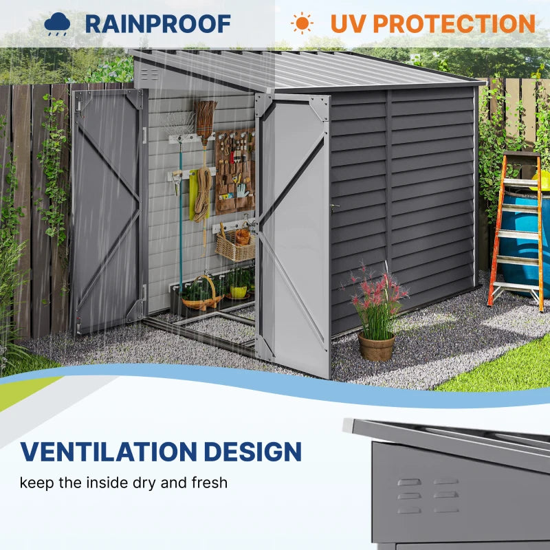 Steel Outdoor Storage Shed 4.6'x9' - Weather Resistant Lockable Garden Tool Shed