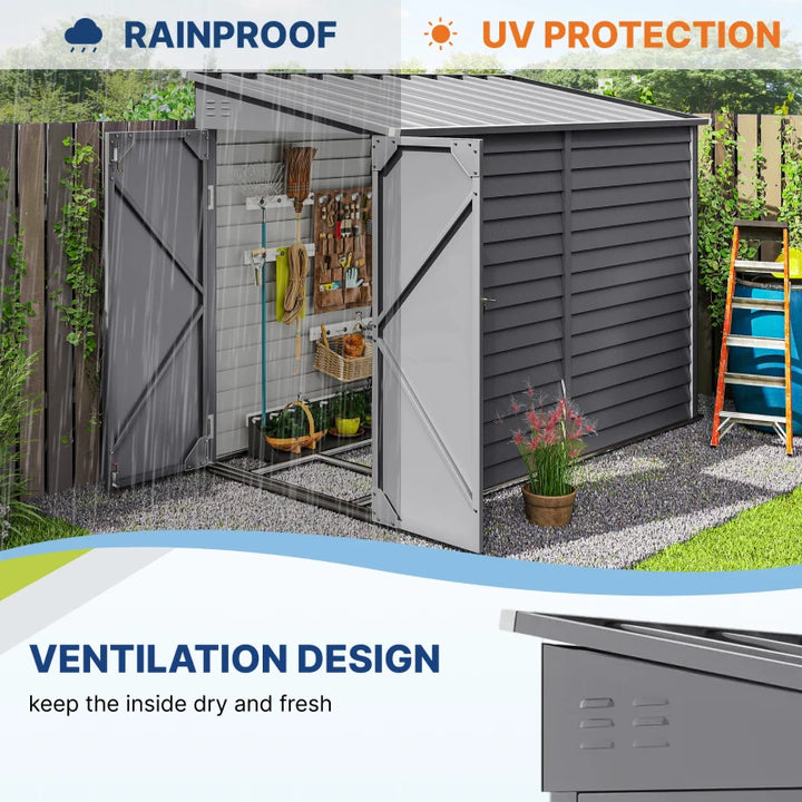 Steel Outdoor Storage Shed 4.6'x9' - Weather Resistant Lockable Garden Tool Shed