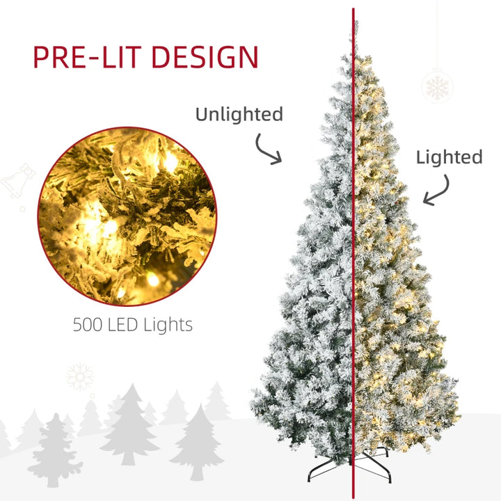 7.5ft Lush 1188-Tip Prelit Snow Flocked Artificial Christmas Holiday Tree w 500 Lights, Green