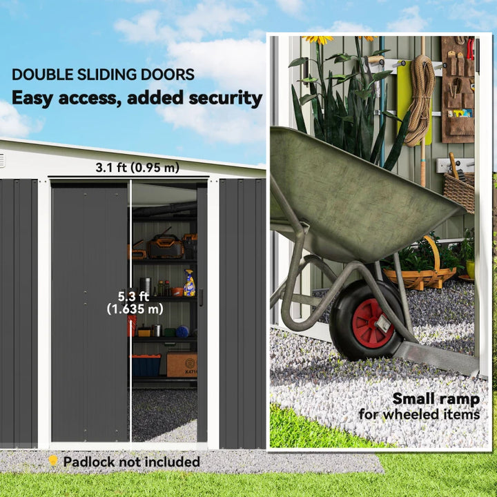 11' x 9' Steel Garden Storage Shed - Weatherproof Outdoor Metal Tool House
