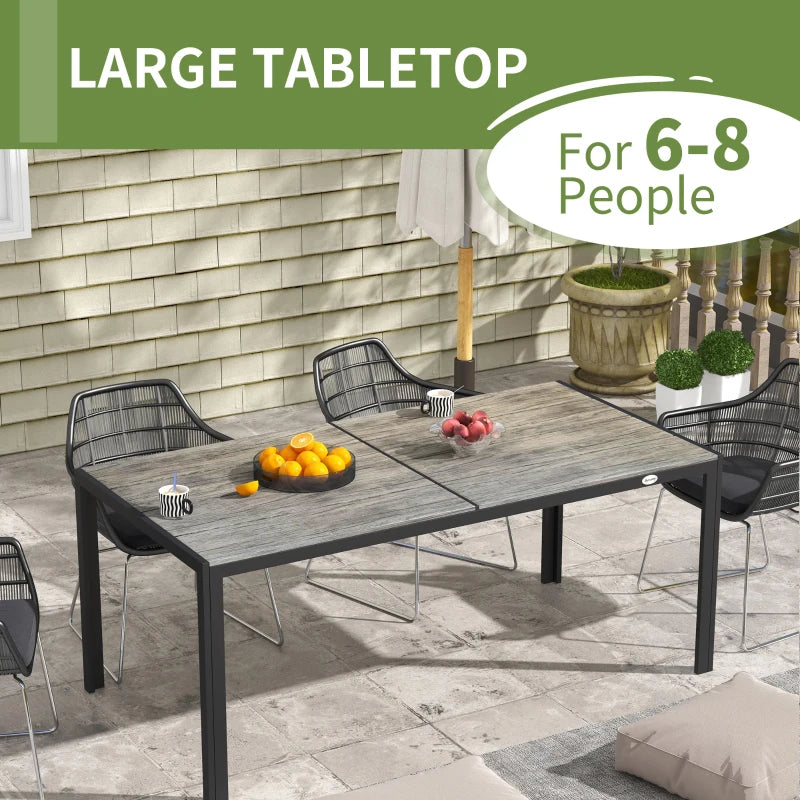 71" x 35" Lg Aluminum Dining Table w Wood-Plastic Composite Top Outdoor Patio, Distressed Grey