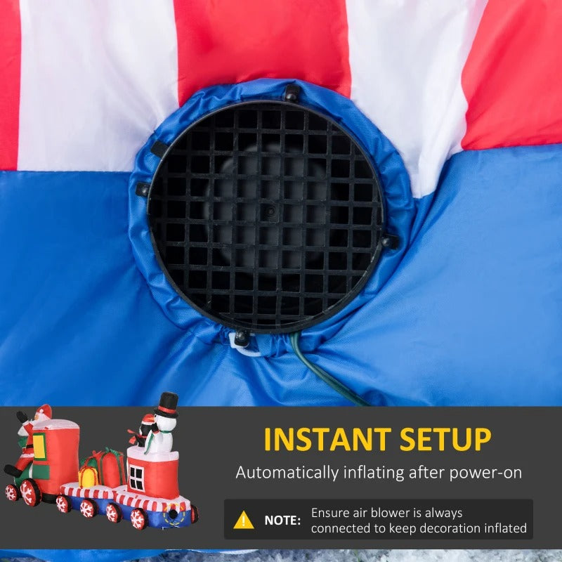 8ft Long Inflatable Holiday Christmas Outdoor Decoration w Light, Santa Train, Snowman, Penguin