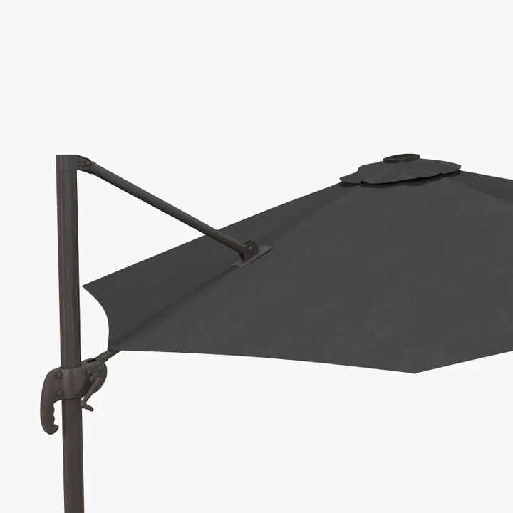 10ft Offset LED Tilt Umbrella Cantilever Canopy Outdoor Patio, Solar Light, Cross Base, Dk Grey