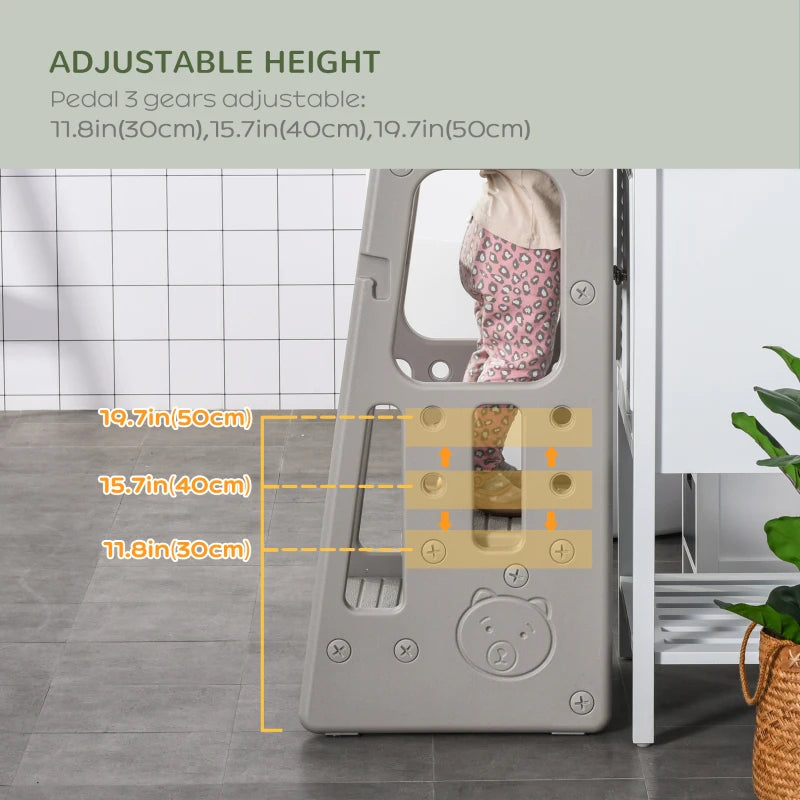 Kids Adjustable Step Stool Educational Tower Standing Platform, Kitchen Bath Learn Play, Grey