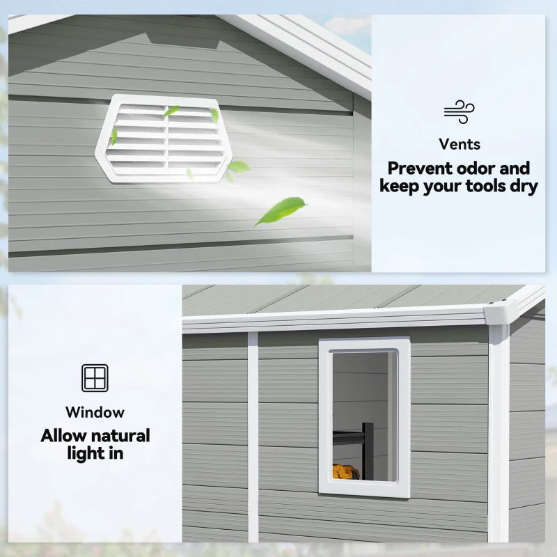 8' x 6' Plastic Garden Storage Shed with Latch Door, Vents, and Sloped Roof - Durable Weatherproof Outdoor Storage