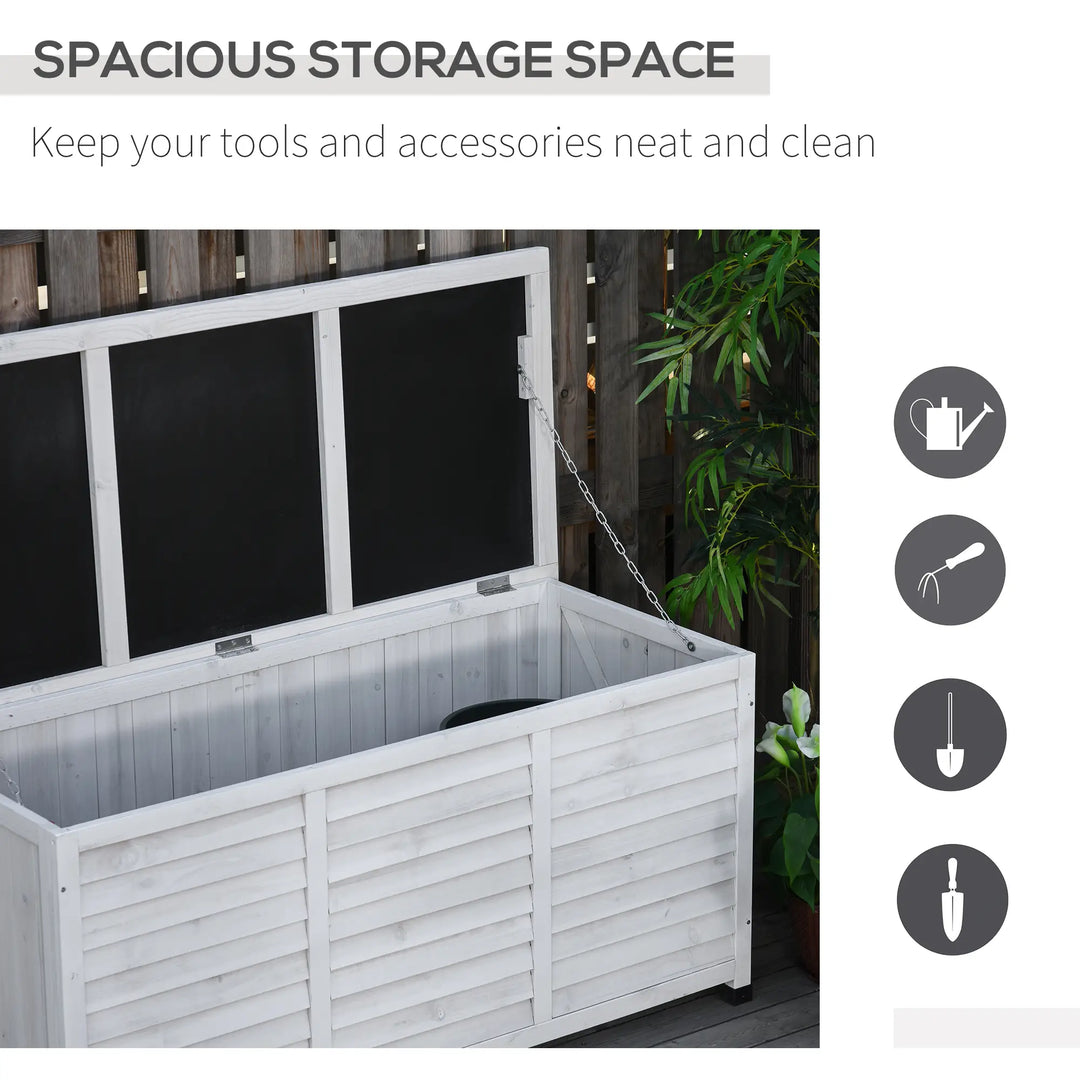 50" 75 Gal Fir Wood Deck Box Storage Bin Container for Cushions Tools Outdoor Patio, White Stain