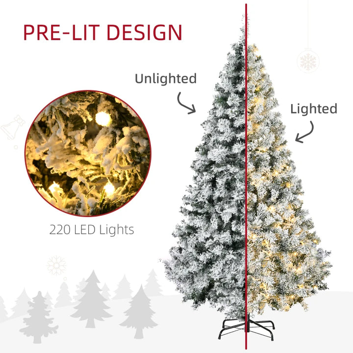 6ft 638-Tip Prelit Snow Flocked Artificial Christmas Holiday Tree w 220 Lights, Green
