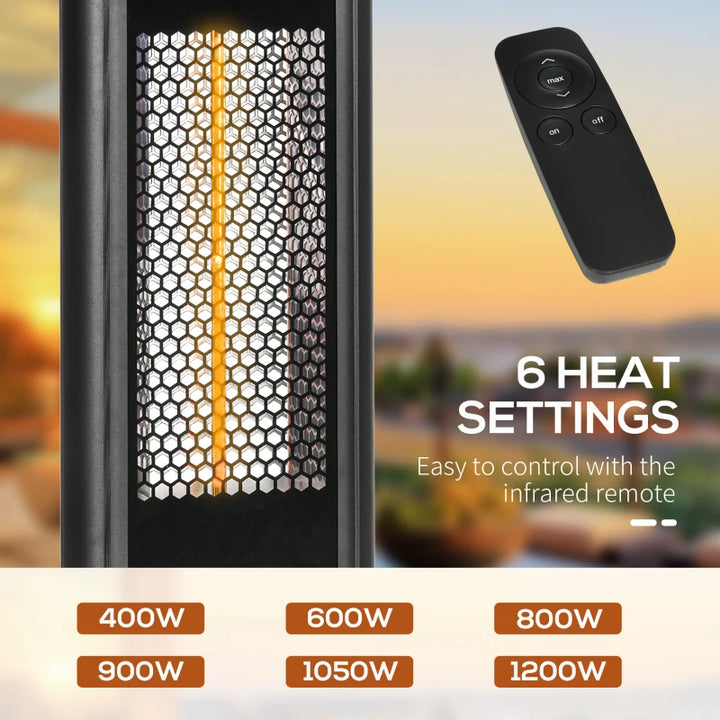 Infrared Patio Heater w Ultra-Low Glare, 1200W Electric, 6 Settings, Remote for Outdoor - Black