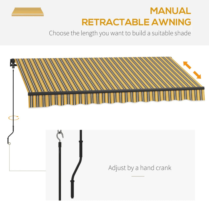 10' x 8' Manual Retractable Awning UV Resistant Sun Shade Canopy Outdoor Patio Deck Yellow Grey