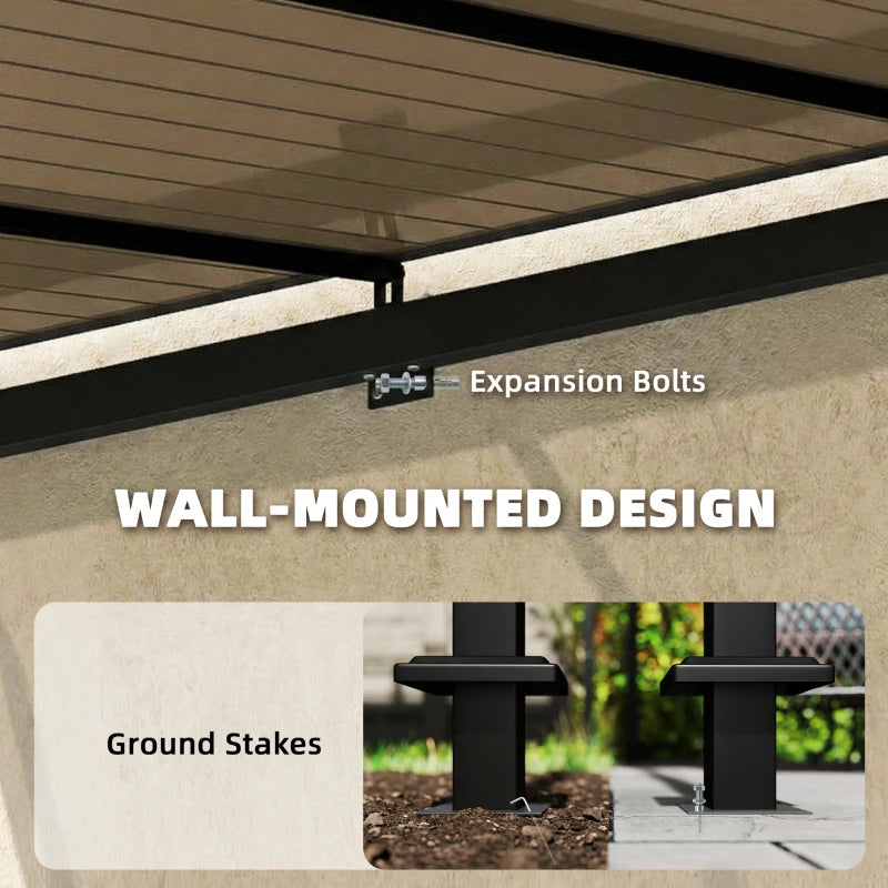 11' x 10' Outdoor Pergola Wall Mounted Hardtop Lean-to Gazebo - Durable UV Resistant Patio Shelter