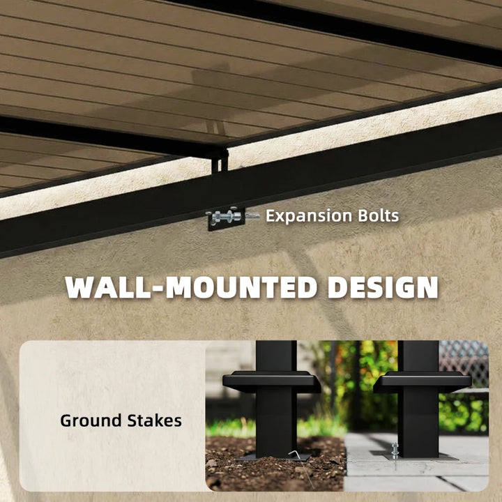 11' x 10' Outdoor Pergola Wall Mounted Hardtop Lean-to Gazebo - Durable UV Resistant Patio Shelter
