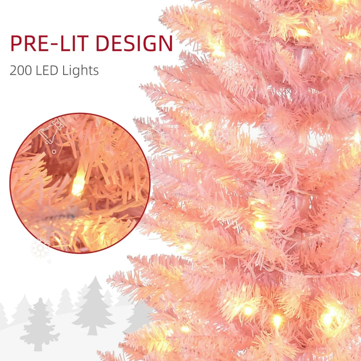 7ft 499-Tip Prelit Slim Pencil Artificial Christmas Holiday Tree, 200 Warm Lights, Xmas Pink