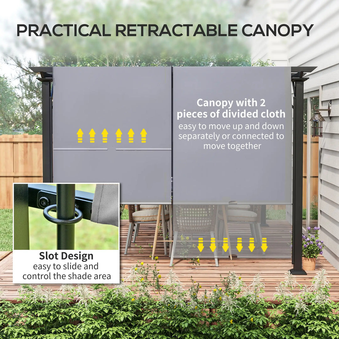 12' x 10' Steel Pergola Gazebo Shelter w Retractable Fabric Canopy Roof, Outdoor Deck Patio, Grey