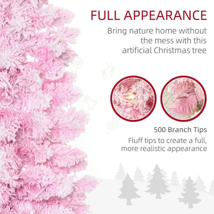 6ft 500-Tip Pre-lit Lush Slim Artificial Pencil Christmas Holiday Tree w 250 LED Lights, Pink