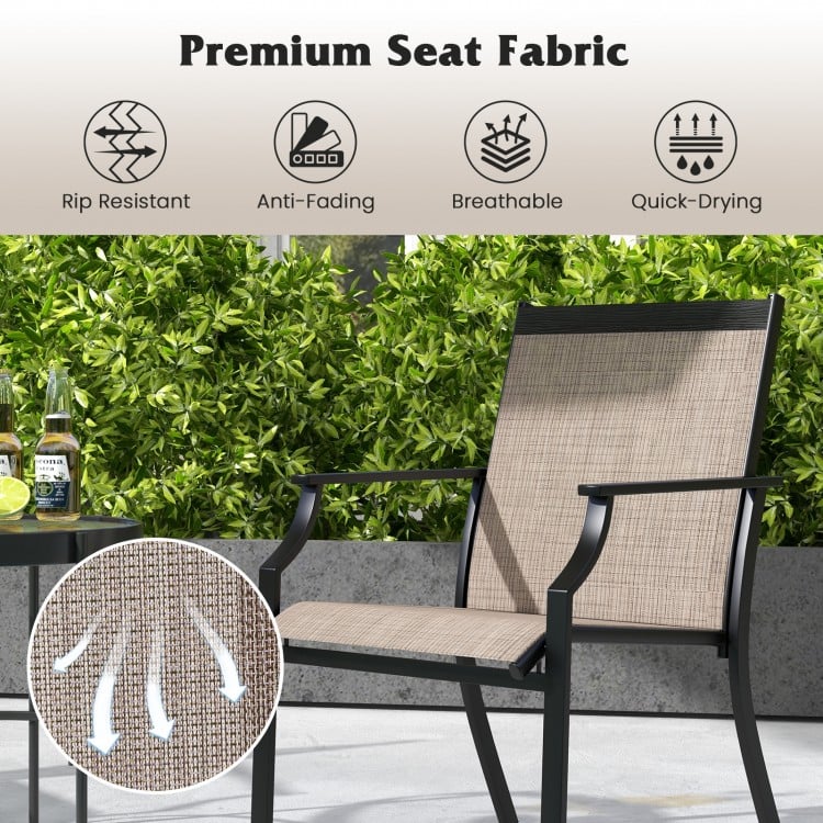 Set of 4 Patio Dining Lounge Chairs, Breathable Mesh & Metal for Outdoor Lawn Garden, Beige Brown